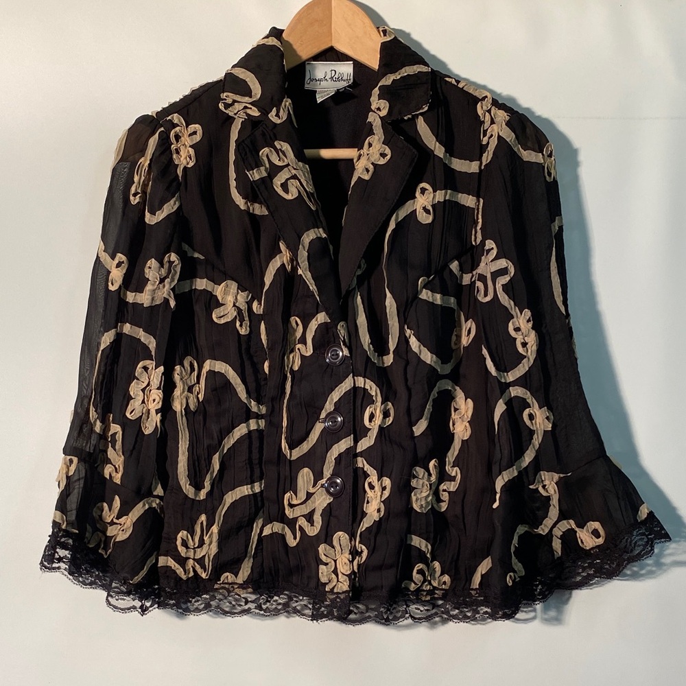 Joseph Ribkoff Black Jacket with Cream/Taupe Accents